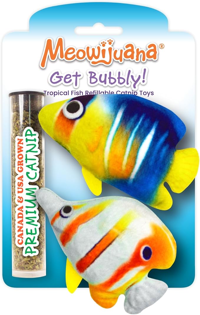Meowijuana Refillable Cat Toys | Get Bubbly - Tropical Fish Catnip Toys | Includes Potent Hand Harvested Catnip Grown in North America | Promotes Play and Cat Health
