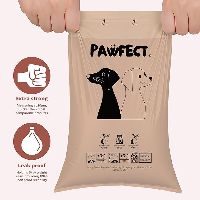 Pawfect Dog Poop Bags Rolls - Biodegradable Doggie Bags, Compostable Dog Waste Bags, BPI Certified Pet Waste Bags, Unscented, Large, Puppy Poo, Earth Friendly, Bolsas de Basura (480 counts)