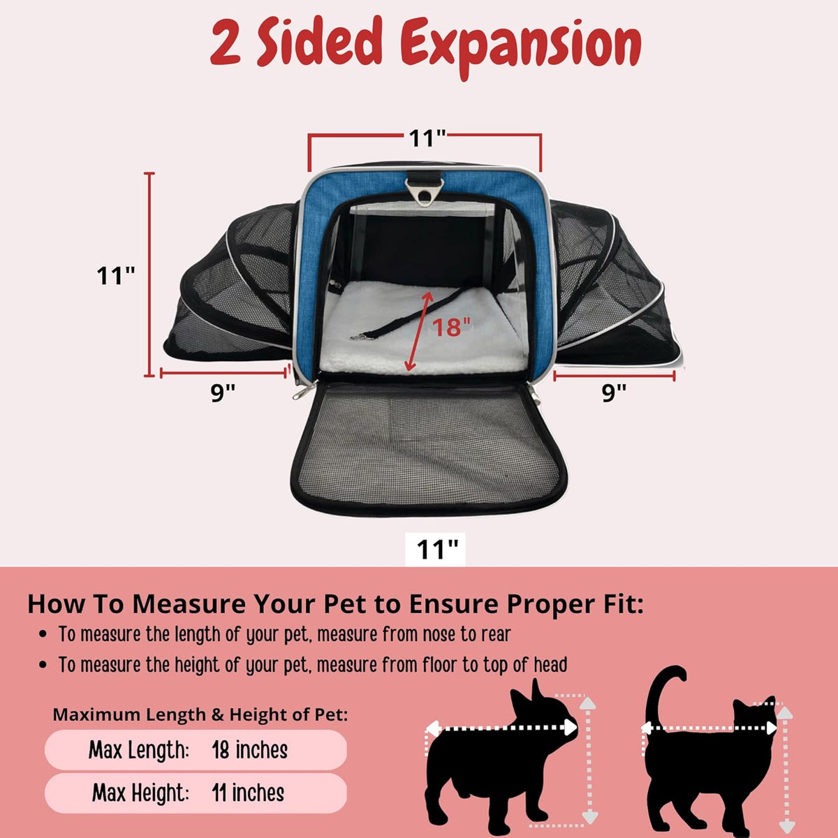 Airline Approved Expandable Premium Pet Carrier on Wheels- Two Sided Expandable Rolling Carrier- Designed for Dogs & Cats- Extra Spacious Soft Lined Carrier! (Blue)