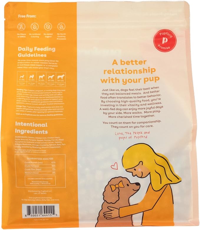 Pupford Good Dog Food, Freeze-Dried Raw, High-Protein, Superfood Ingredients, Vet-Approved, No Fillers or Artificial Additives (Chicken Recipe, 16 oz)