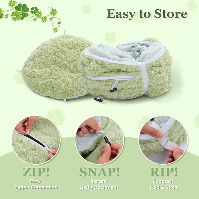 PEQULTI Cat Tunnel with Bed for Indoor Cats, Cat Play Donut Tunnel with Washable Soft Plush Mat, Round Tube Toys Cute Tube for Kittens, Puppies, Rabbits and Ferrets, Green