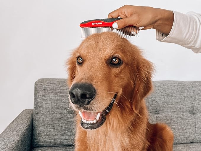 Tuff Pupper Dog Grooming Comb Set | Easily & Safely Remove Matted Knotted Hair | Ergonomic Pet Detangling Combs | No-Slip Safety Handle | Rounded Tips Prevent Scratching | For Poodles & Curly Hair
