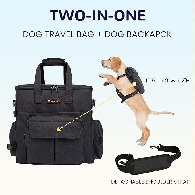 Modoker Dog Travel Bag with 2 Collapsible Dog Bowls, 1 Dog Backpack, Airline Approved Pet Travel BagOrganizer for Supplies & Accessories, 2 Travel Dog Food Container, Black
