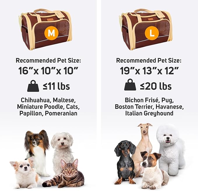 Large Cat Carrier Soft Dog Carrier for Small Dogs Pet Bag Carriers for Cat Dog Travel Bag Large Small Dog Puppy Kitten Rabbit Bunny Airline Approved for Traveling (M Brown)