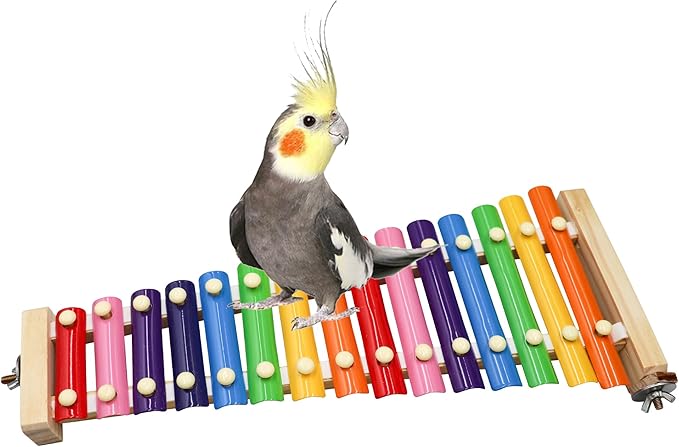 Dnoifne Colorful Bird Xylophone Toy, Funny Xylophone Toy with 16 Metal Keys, Cage Accessories for Chicken Chick Birds Parrots Parakeets Cockatiels Budgies Love Birds