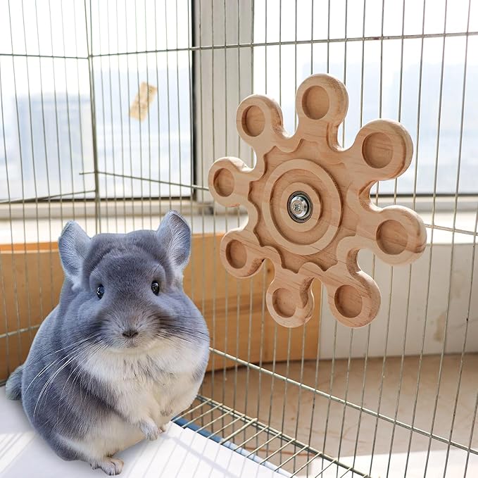 Chinchilla Cage Accessories, Wooden Rotating Chew Toys for Teeth, Rat Chew Toys, Interactive Enrichment Toys for Hamster, Rat, Small Pet