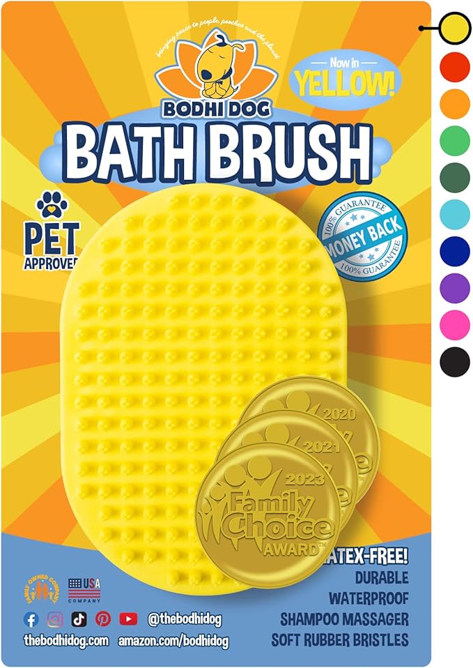 Bodhi Dog Shampoo Brush - Pet Grooming & Bath Supplies for Dogs and Cats - Bath Brush for Long & Short Hair - Premium Scrubber for Shower, Bathing & Massage (One Pack, Yellow)