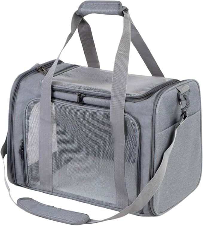 Airline Approved Soft Sided Pet Carrier for Small and Medium Dogs, Cats, and Puppies (Up to 15 lbs), Collapsible Portable Travel Bag for Dogs Cats (Grey)