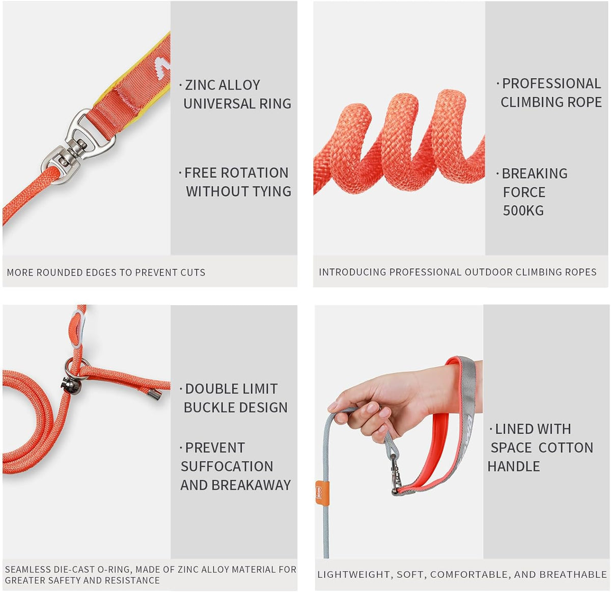 Dog Anti-Slip Leash 5FT with Metal Stopper - Durable No-Pull Training Lead for Small, Medium & Large Dogs - Comfortable Handle Nylon Rope, Tangle-Free Pet Walking Leash (Orange, 5.6FT)