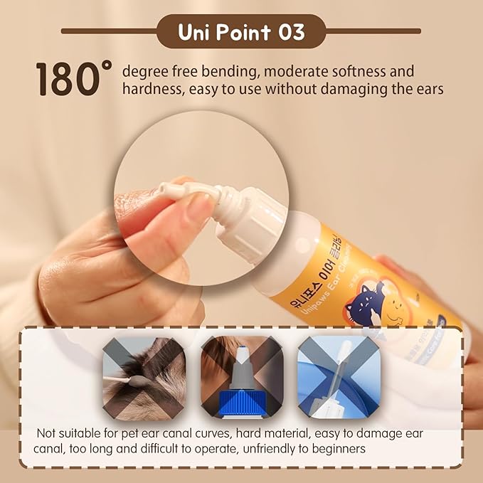 UNIPAWS Pet Ear Drops & Wipes Set for Dogs & Cats – Veterinary-Approved Ear Cleaner & Deodorizer – Reduces Wax Buildup, Relieves Itching & Infection – 5.1 fl oz + 50 PCS Finger Wipes – Made in Korea