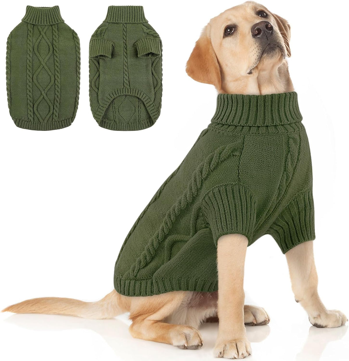 Queenmore Dog Sweater for Large Size Pet,Pitbull Dog Sweater,XXL Doggy Sweater for Labrador Retriever,Cold Weather Warm Knitted Pet Sweatershirt for Boy Girl Dogs (Army Green,2XL)