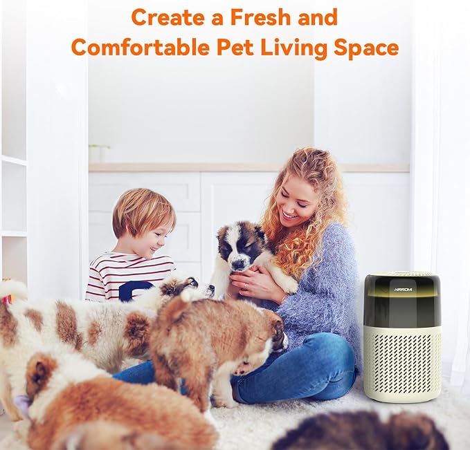 AIRROMI Air Purifier for Bedroom Home,HEPA Filter,Covers Upto 549 Ft²,Quiet 360°intake Air Cleaner with Fragrance ponge for Better Sleep,Night Light,Filters Smoke,Pet Dander,Allergies,Dust,A2005Yellow