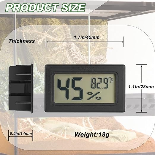Reptile Thermometer and Humidity Gauge Digtal Terrarium Thermometer Rectangle Bearded Dragon Cage Accessories Reptile Temp and Humidity Gauge for Leopard Gecko Hermit Crab Gecko Lizard Etc 2pc