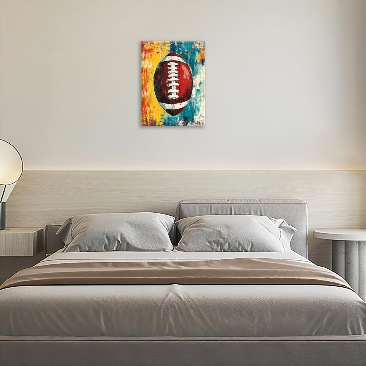 Graffiti Football Bathroom Pictures Wall Art, Rugby Sport Bathroom Wall Decor, Colorful Football Framed Painting Canvas Artwork for Bedroom Living Room Decorations 20"L x 16"W