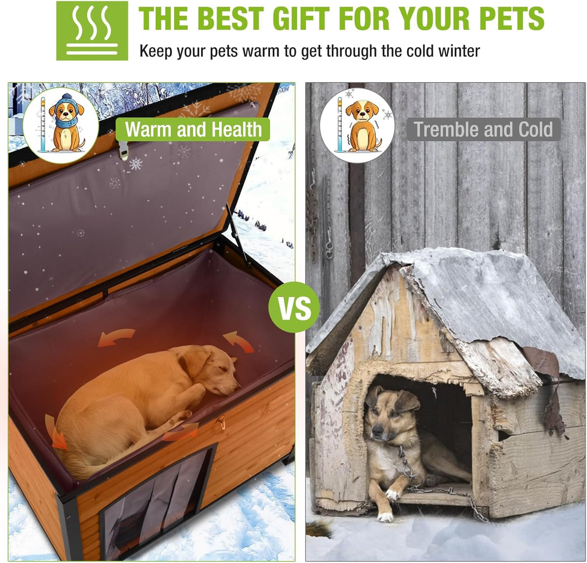 GUTINNEEN Dog House Insulated Outdoor Dog Kennel with Liner for Winter Large