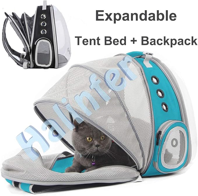 halinfer Back Expandable Cat Backpack Carrier, Fit up to 12 lbs, Space Capsule Bubble Window Pet Carrier Backpack for Cat and Small Puppy