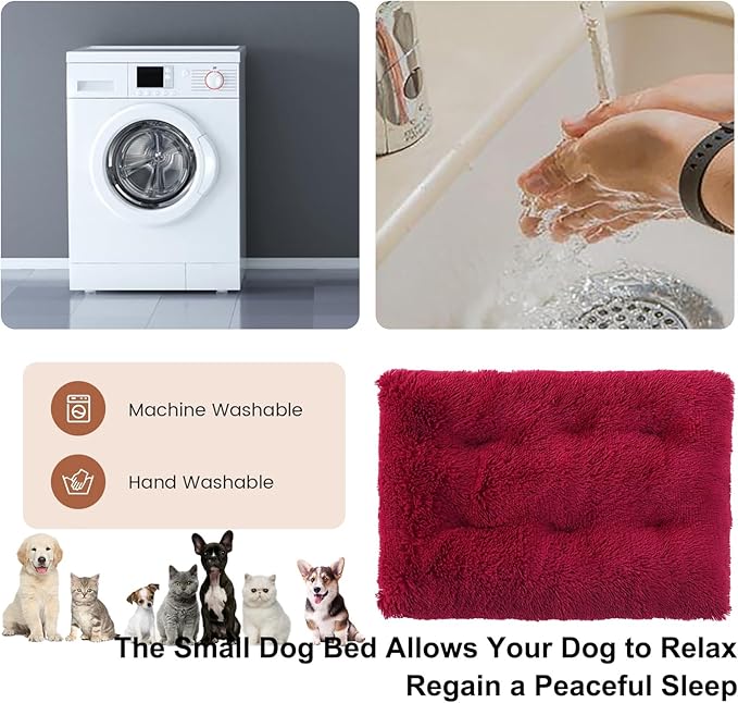 Dog Crate Mat, Dog Bed for Large Dogs, Comfy Fluffy Kennel Pad Anti-Slip for Dog beds & Furniture, Quilted Dog Bed for Pets for Medium/Small Dogs Cats (Color : Red, Size : 16.9x11)