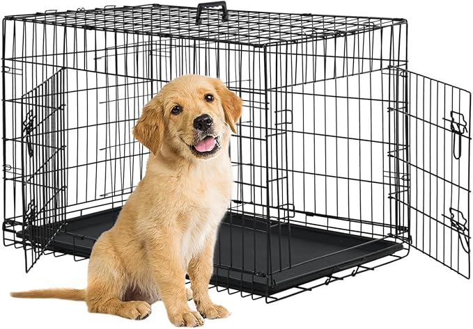 BestPet | Dog Crate | 24" | Black | Foldable Metal Kennel with Double Doors, Secure Slide-Bolt Latches, Leakproof Tray | Portable Dog Cage for Small Breeds | for Travel, Indoor & Outdoor Use