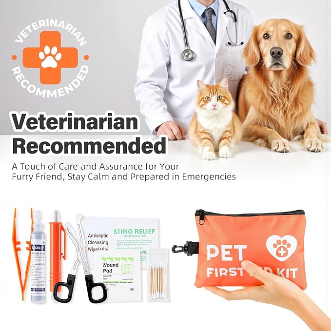 Portable Dog First Aid Kit with Hook - Water Resistant Pouch for Hiking, Camping, Daily Family Use, Travel, Pet Safety, Thoughtful Gift for Pet Owners (45pcs Standard Version)