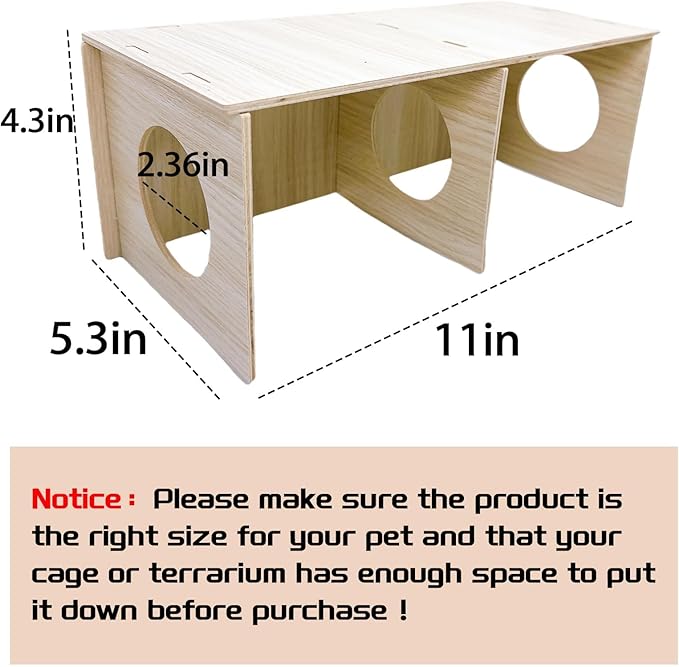 Hamiledyi Wooden Hamsters 2-Chamber Hideout-Tunnel Multi Chamber Exploring Toy Hamster Exploring Tunnel Toy for Hamsters Mice (L)