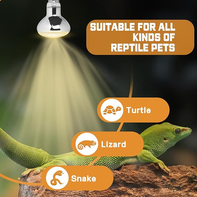 LUCKY HERP Heat Lamp Bulbs, UVA Intense Basking Spot Light Reptile Heat Lamp(Clear) 50W, Simulated Natural Sunlight Heat Lamp Bulbs for Reptile, Bearded Dragon, Amphibian, Turtle, Snake, Lizard