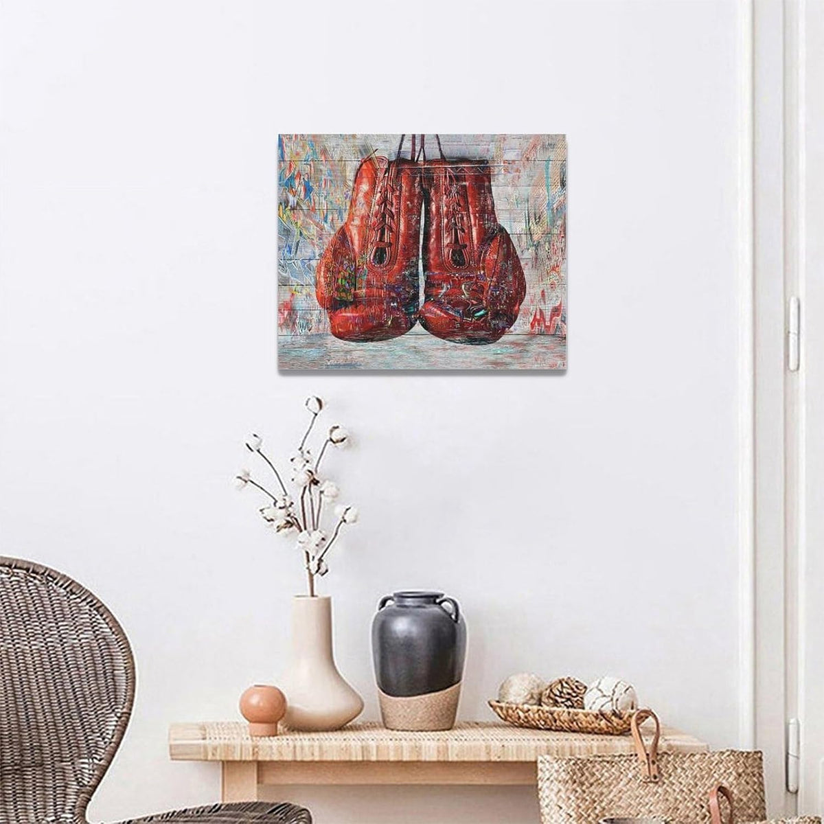 Quorin Banksy Graffiti Boxing Wall Art Red Boxing Gloves Pictures Gym Sport Wall Decor Canvas Print Painting Artwork for Gym Living Room Bedroom 16"x20"