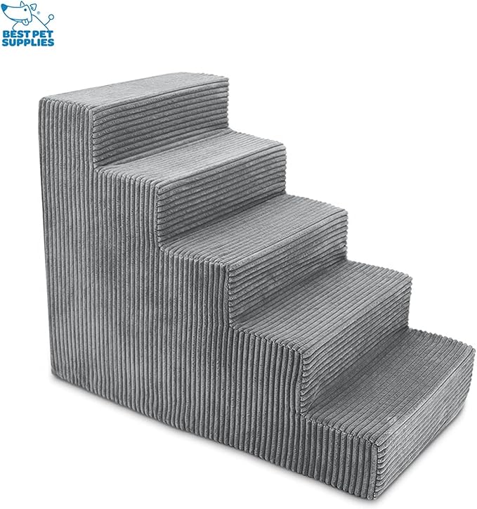 Best Pet Supplies Dog Stairs for Small Dogs & Cats, Foam Pet Steps Portable Ramp for Couch Sofa and High Bed Non-Slip Balanced Indoor Step Support, Paw Safe No Assembly - Gray, 5-Step