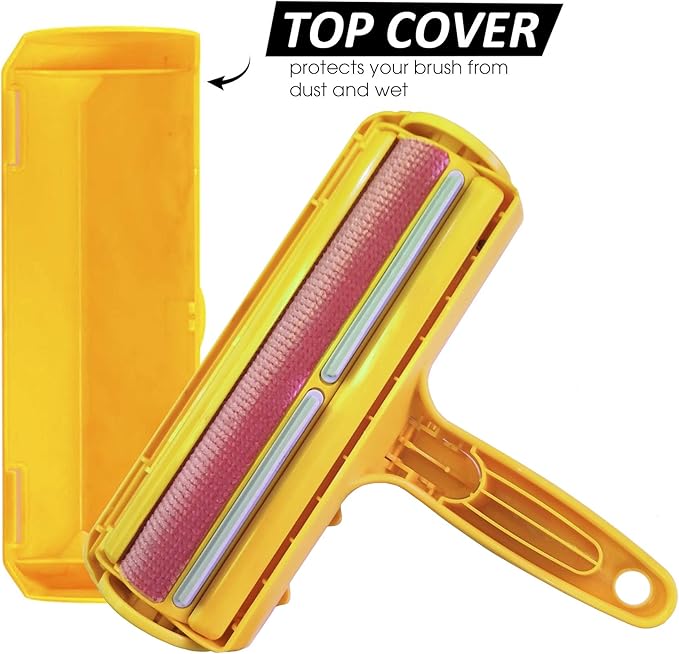 Pet Hair Remover Roller - Lint Roller for pet Hair - Self Cleaning Dog & Cat Hair Remover - Remove Dog, Cat Hair from Furniture, Carpets, Bedding, Clothing and More. Orange