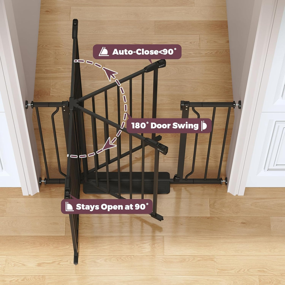 34" Extra Tall Baby Gate for Stairs, Auto Close Stroller Friendly Dog Gate Indoor for Doorways, Pressure Mounted 29"-40" W Baby Gate, Easy Walk Through Gate for Children & Pets, Black