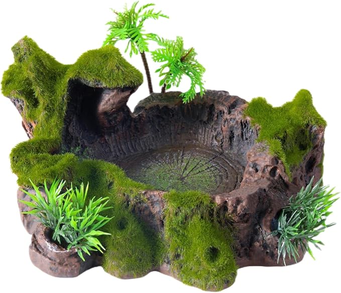 QIRMIZI Reptile Decor, Plastic Reptile Platform with Artificial Plants - Basking Habitat Decor for Lizard, Turtle, Frog, Snake