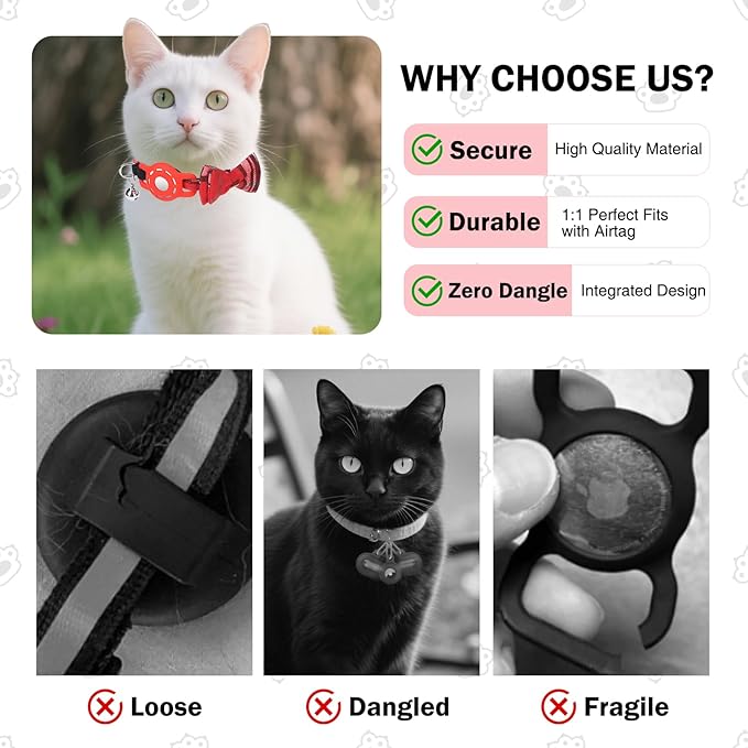 Airtag Cat Collar with Bells and Bowtie -Safety Elastic Band Kitten Collar for Apple Air Tag Holder- Cute GPS Cat Tracker Collars for Girl Boy Cats and Puppies, Adjustable 8"-12" Red