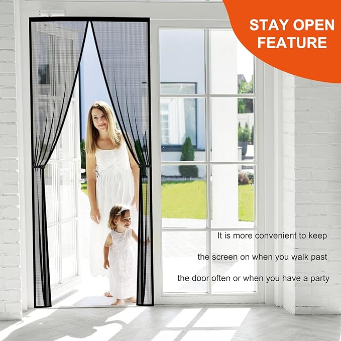 Fiberglass Magnetic Screen Door Fit Door Size 34 x 82 in- Heavy Duty Fiberglass Screen Door Mesh for Interior Door, Patio and Sliding Doors - Door Screen Magnetic Closure Let Fresh Air in