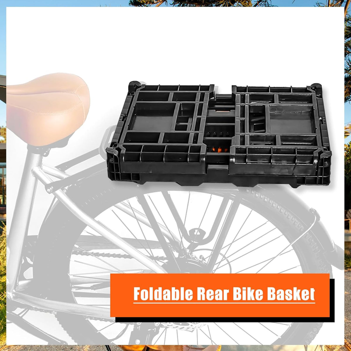 YEEGO DIRECT Bike Basket Rear, Folding Large Capacity Rear Bike Baskets, Collapsible Bicycle Storage Bike Milk Crate Rear Rack,Waterproof Cover for Shopping,Outings,Pets E-Bike Accessories (Black)