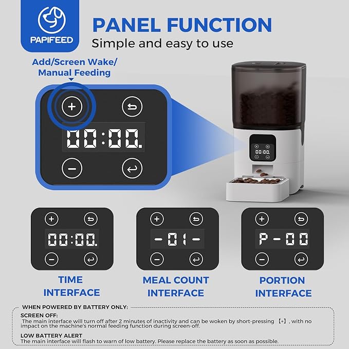 PAPIFEED 6L Automatic Cat & Small Dog Feeder - Programmable Pet Feeder with 36 Daily Meals, Detachable Stainless Steel Bowl, 25 Cup Capacity Smart Food Dispenser for Easy Cleaning