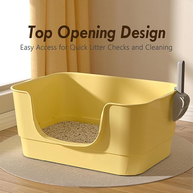 Extra Large Cat Litter Box with High Sides,23.23"×16.34"×8.46",Jumbo Kitty Litter Box with Low Entry,XL Cat Boxes for Indoor Cats,Easy to Clean,Anti-Splashing (Yellow)