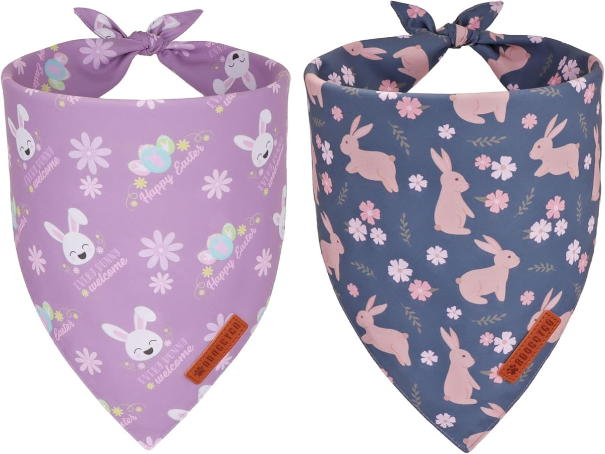 ADOGGYGO Easter Dog Bandanas, Reversible Bunny Floral Pet Scarf, Multi Size Offered, Rabbit Easter Bandana for Large and Extra Large Dogs Pets (X-Large)