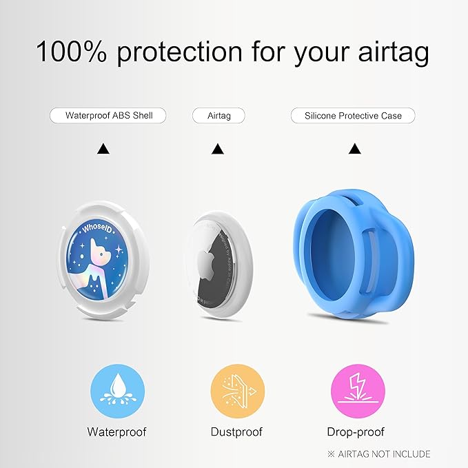 Waterproof Airtag Dog Collar Holder, Silicone & ABS Airtag Holder for Dog & Cat Collars, Ultra-Durable, Lightweight and Protective Airtag Case (Blue-1, Small)
