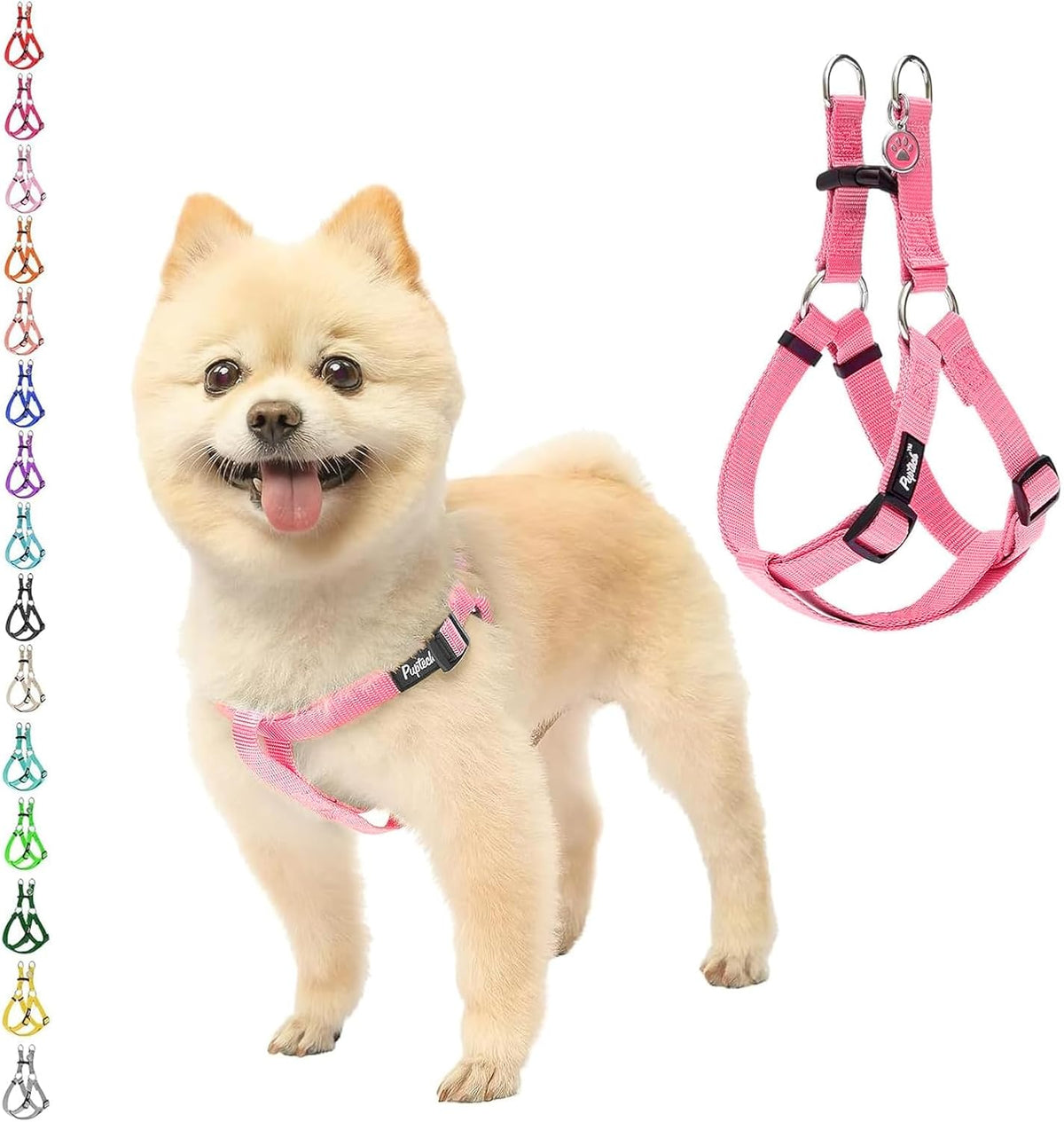 PUPTECK No Pull Dog Harness Soft Adjustable Basic Nylon Step in Puppy Vest Outdoor Walking with ID Tag