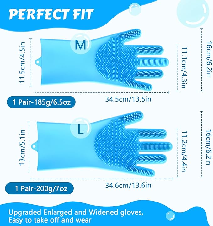 Pecute Pet Grooming Gloves - Heat Resistant Silicone Gloves with High-Density Teeth, Enhanced Five Finger Design for Bathing and Massaging Dogs and Cats, Blue