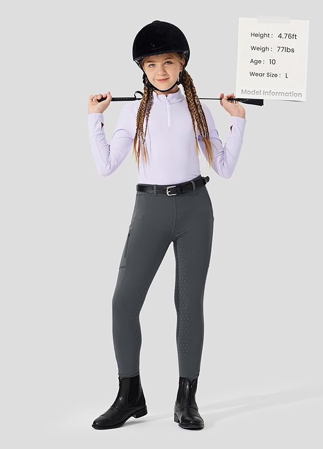 Willit Girls Fleece Horse Riding Pants Equestrian Breeches Kids Winter Riding Tights Thermal Schooling Tights