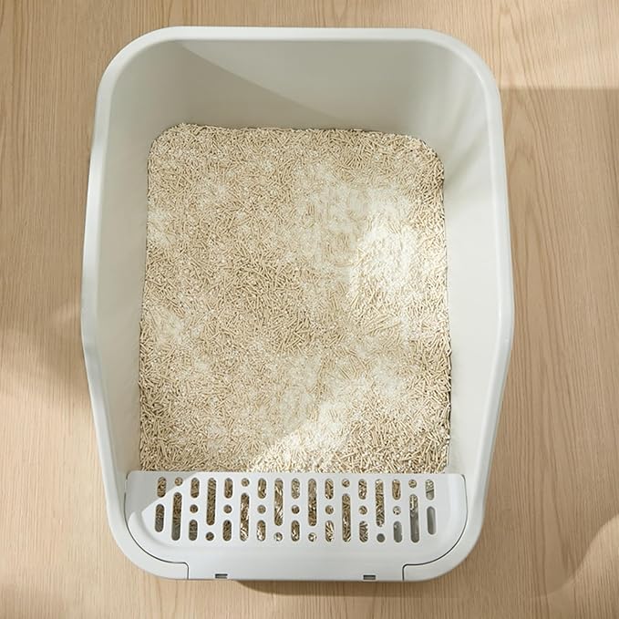 SpaceTime Large Cat Litter Box with High Sides,Cat Boxes for Indoor Cats,Cat Litter Pan for Kitty,Litter Box with Low Entry,Easy to Clean,Anti-Splashing(Grey)