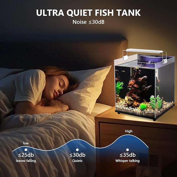 fishkeeper 5 Gallon Fish Tank Starter Kit, Small Aquarium with Filter and Adjustable 3 Color Lighting Self Cleaning Fish Bowl Rimless Aquarium for Beginners (Freshwater Fish Tank)