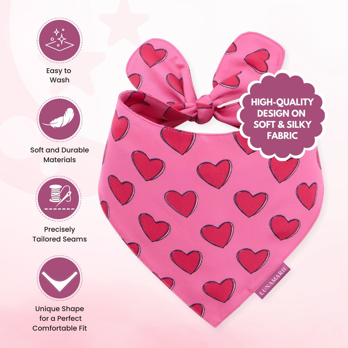 LunaMarie - Luxury Pet Birthday Bandanas -Premium & Silky Poly Fabric | 100% Handmade | Custom Shape Dual Layered (Jennifer, Medium)
