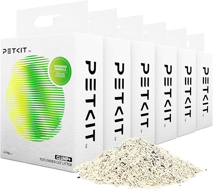 PETKIT Upgraded Clump+ Tofu Mixed Cat Litter, Water Flushable,Ultra Absorbent and Fast Drying, 100% Natural Ingredients Clumping Litter, Dust-Free Low Tracking Bentonite Litter (5.2lb×6bags)