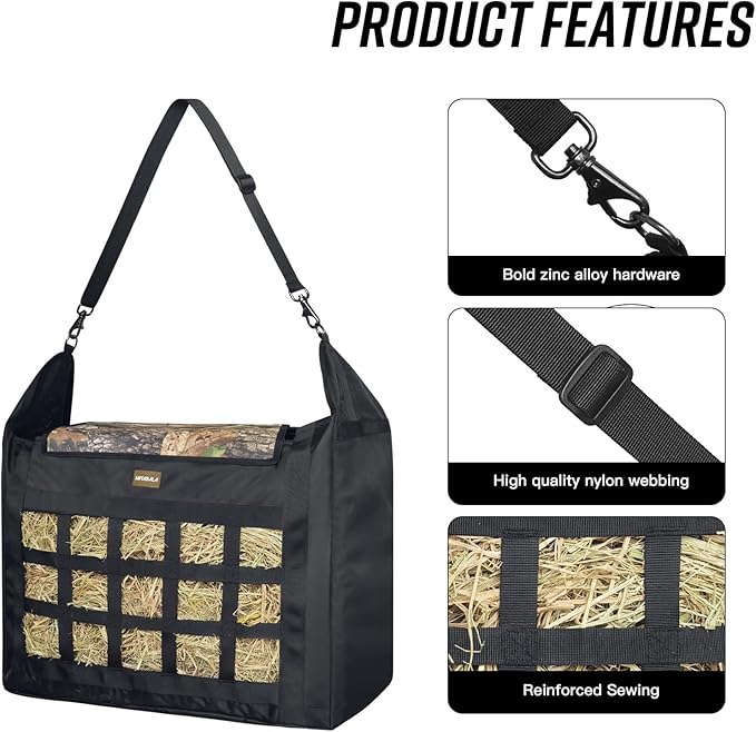 Hay Bag for Horses,Slow Feeder for Horse/Donkey/Goat, Premium 1680D Oxford Cloth,Easy to Fill and Hang with Extra Large Opening（Camo）