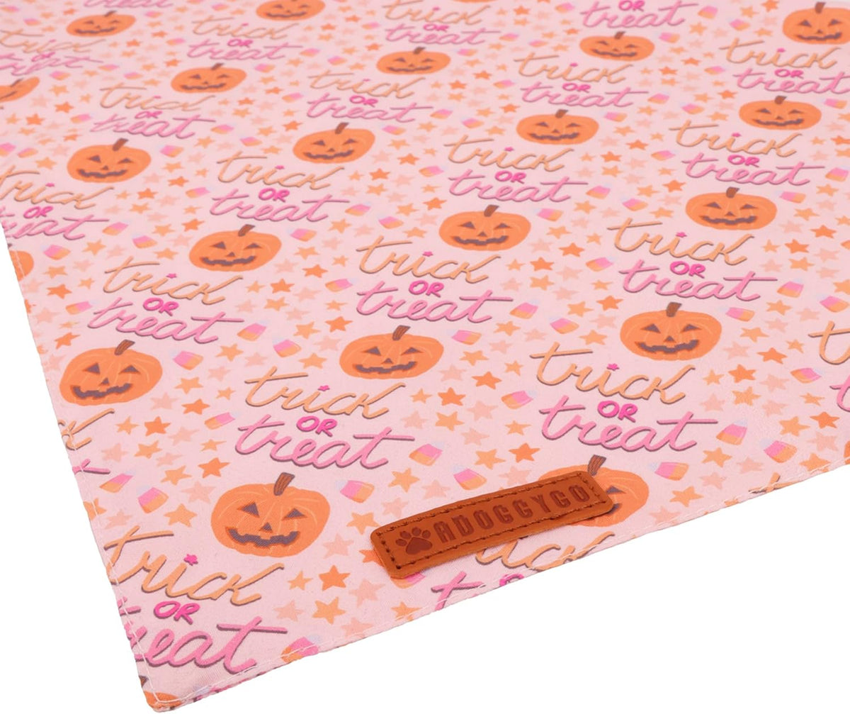 ADOGGYGO Halloween Dog Bandana, Pink Pumpkin Ghost Scarf, Adjustable Fit Female Halloween Bandanas for Medium Large Dogs Pets (Large)