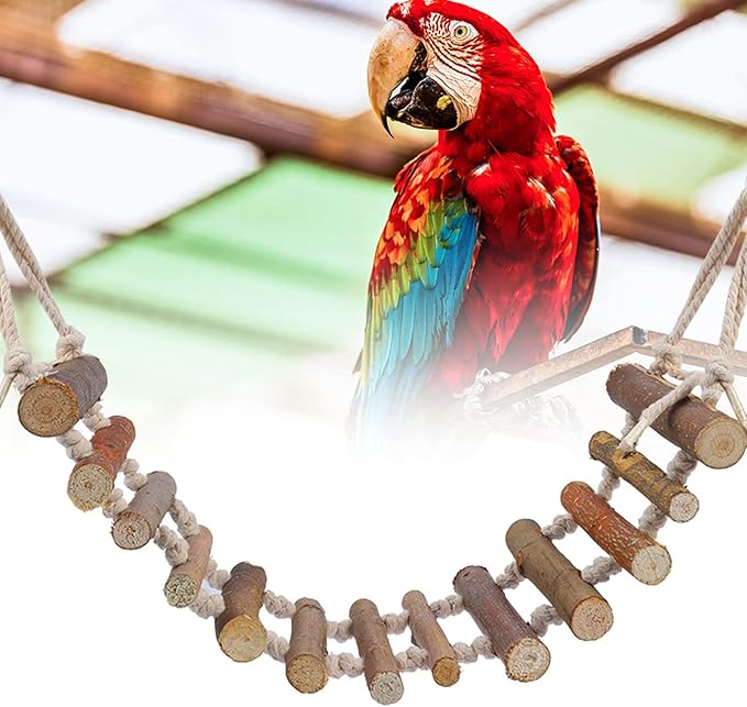 Bird Ladder, Rope Bridge, Rope Ladder, Wood Ladders Swing Toy, Pet Chewing Toys, for Pet Bird, Hamster, Parrots, 24 X 3.9 Inch