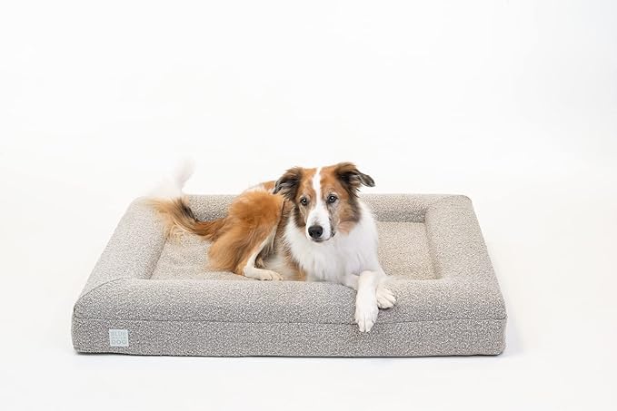 Luxury Boucle Orthopedic Memory Foam Dog Bed with Waterproof Liner and Machine Washable Cover with YKK Zippers (Large, 45" L x 36" W x 7" Th, Sand)