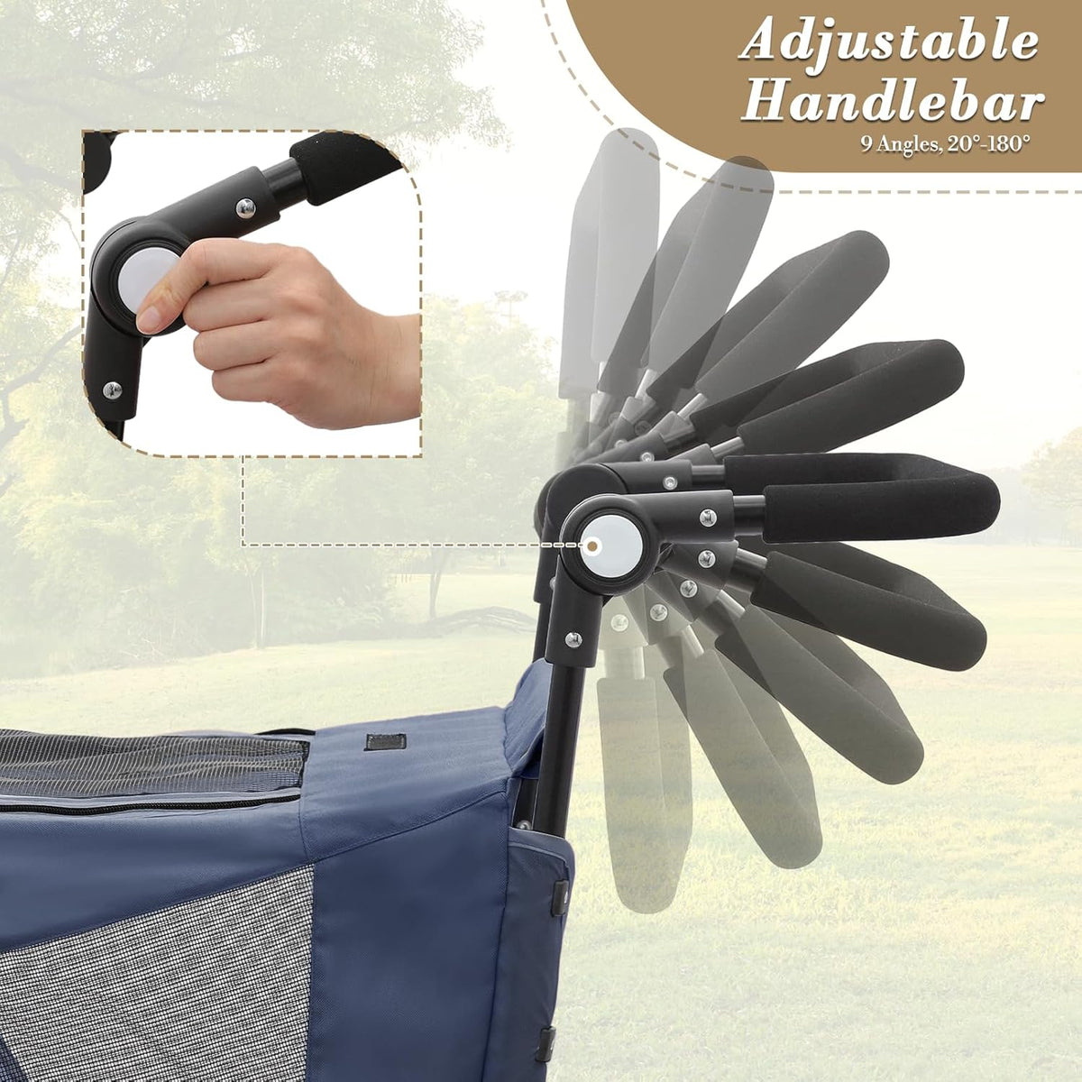 Athena Collection 3 Wheels Pet Stroller Fabric Dog Cart Dog Stroller for Large Dogs 55 Lbs Pet Stroller with Mesh Windows, Zipper Back Pocket, Safety Tether, Angle Adjustable Handlebar, Navy Blue