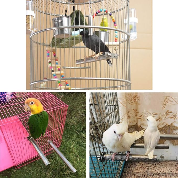 Bird Perch Stainless Steel Stand Parrot Rod Grinding Claws Trimming Beak Nails Grinding Stick Exercise Platform for Parakeet Cockatiel Conure African Grey Macaw Finch Bird Cage Accessories (XL)